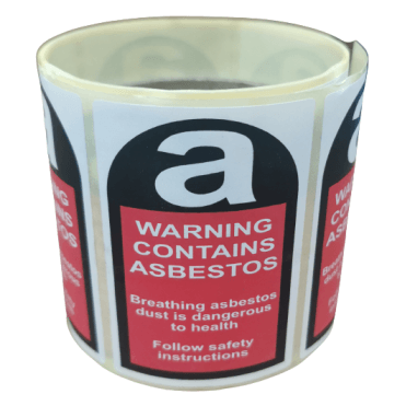 Label 'WARNING CONTAINS ASBESTOS' 50 mm x 75 mm (1 Roll of 50)